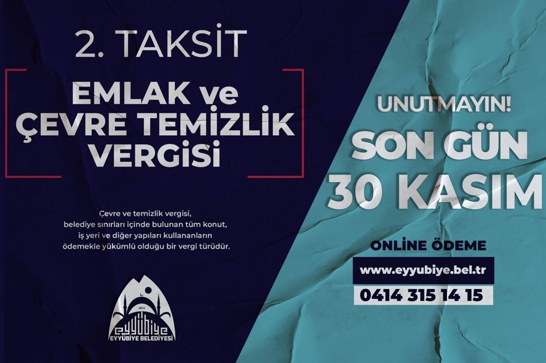 EYYÜBİYE BELEDİYESİNDEN EMLAK VE ÇEVRE VERGİSİ DUYURUSU