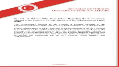Press Release Regarding the Extraordinary Meeting of the Council of Foreign Ministers of the Organization of Turkic States