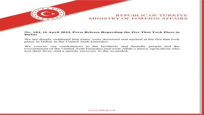 Press Release Regarding the Fire That Took Place in Dubai